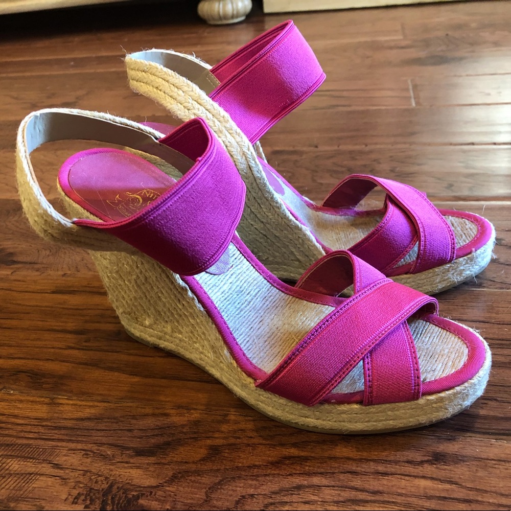Nine West Hot Pink Elastic Wedge Espadrilles 9.5